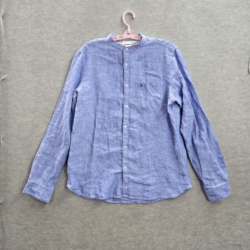 Lee Cooper‎ Men Button Up Shirt L Blue 100% Pure European Linen Long Sleeve